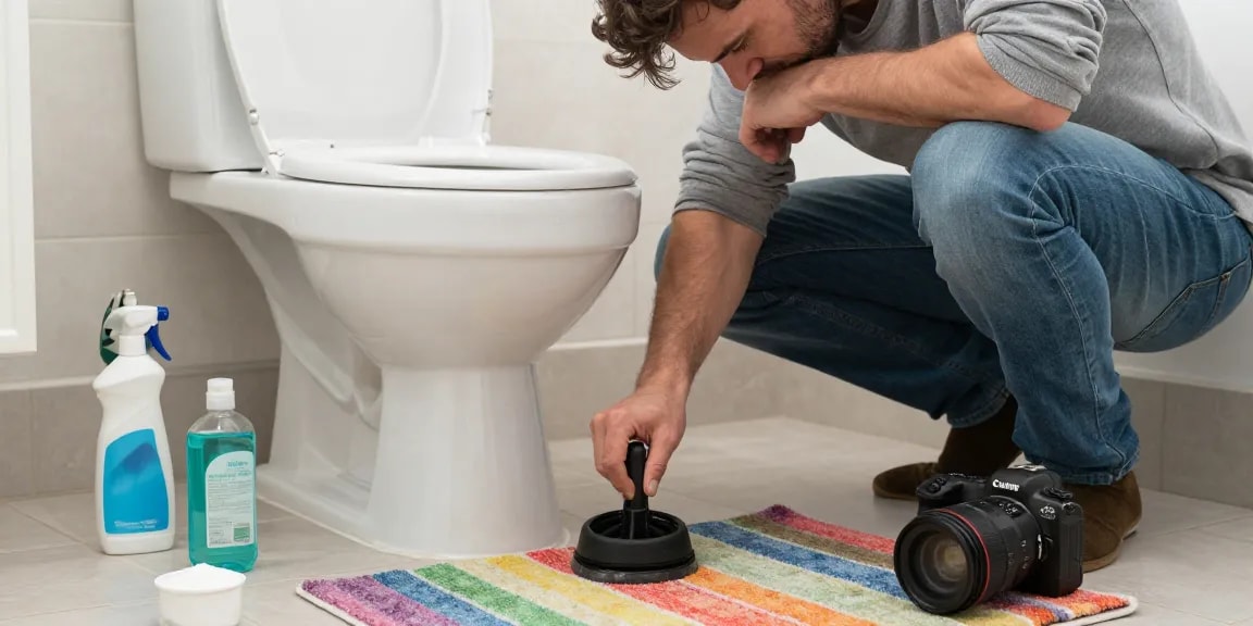 Opgelost: verstopte wc met rubberen ontstopper en huismiddelen in een badkamer.