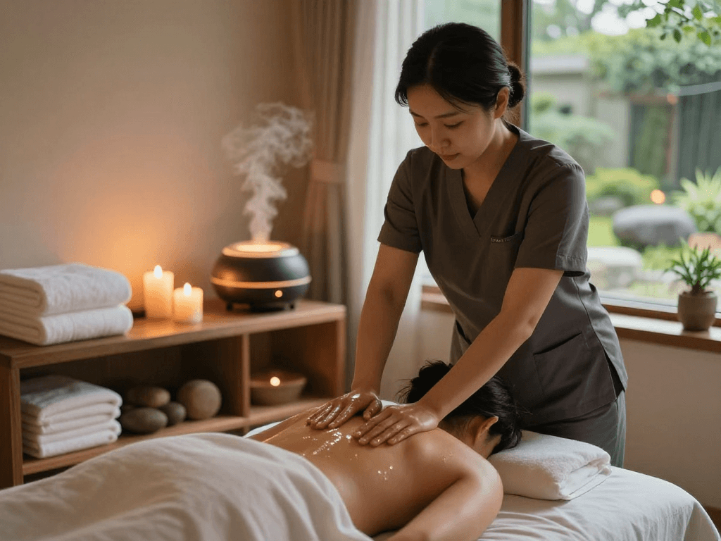 Relaxation during 김포출장마사지 with soothing oils and tranquil spa environment