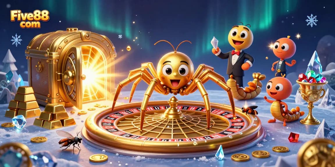 Experience the thrill of gambling with Five88 com in this vibrant casino-inspired digital illustration.