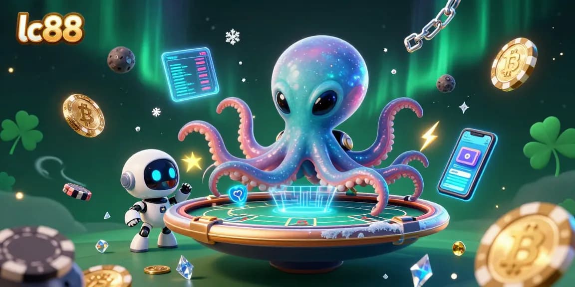 Engage in thrilling gaming experiences at lc88 with a vibrant alien octopus and digital neon elements.