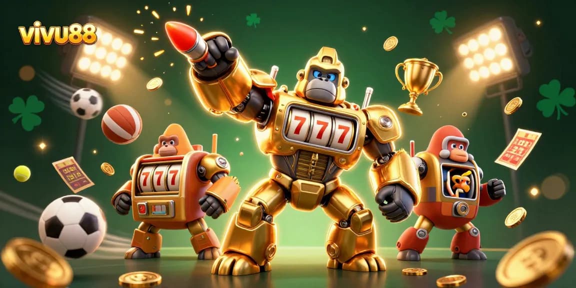 Experience big wins with vivu88's thrilling sports betting gaming atmosphere illustrated in dynamic 3D.