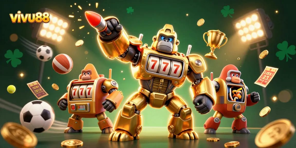 Experience big wins with vivu88's thrilling sports betting gaming atmosphere illustrated in dynamic 3D.