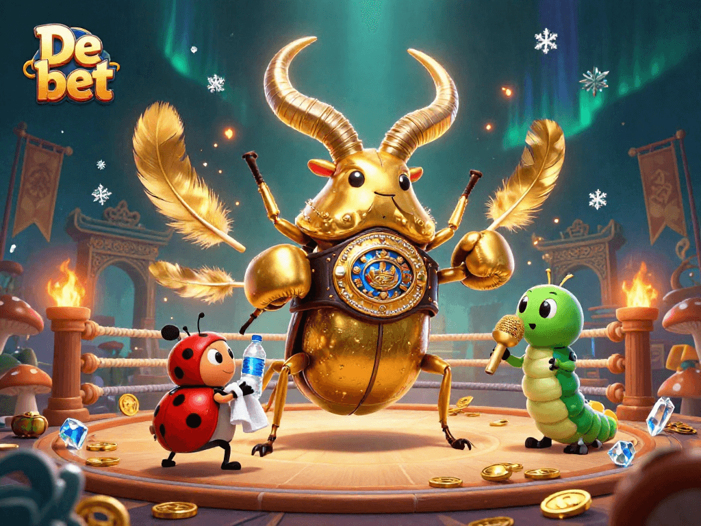 Join the excitement of De bet with a boxing beetle and ladybug in a vibrant casino showdown.