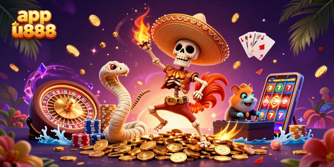 Experience thrilling gameplay with app u888 through vibrant casino elements in a colorful 3D scene.