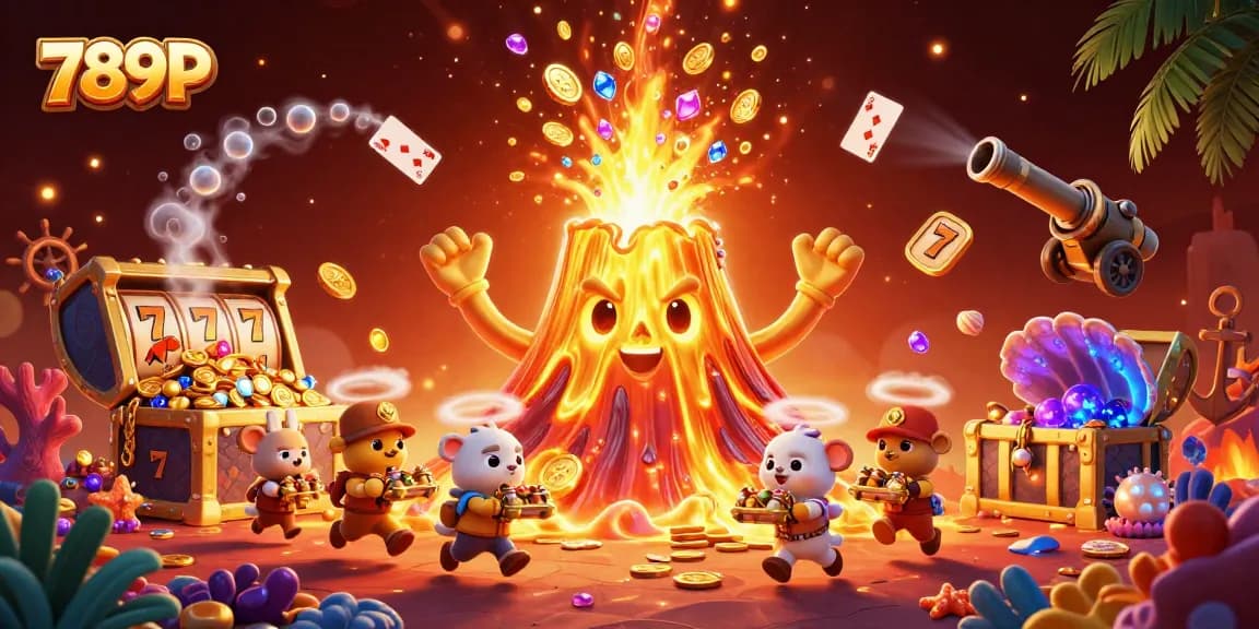 Experience wild wins with 789P's golden volcano, treasure gems, and dynamic slot reels.