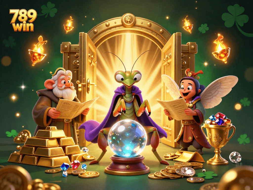 Win big with 789 win at the casino, featuring vibrant characters and dazzling treasures