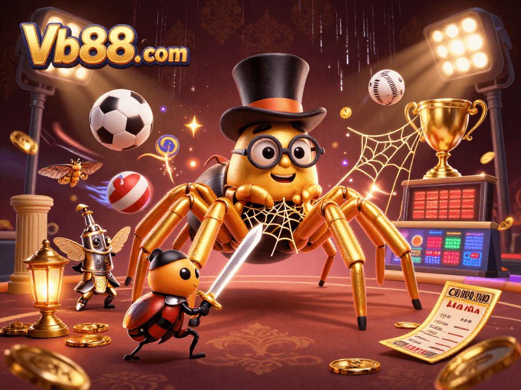 Experience thrilling gaming at Vb88. com with vibrant digital illustrations of casino adventures featuring dynamic characters.