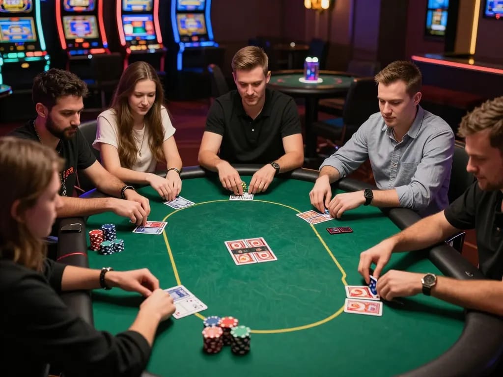 79king players engaged in a high-stakes poker game, showcasing intense gameplay and vibrant casino atmosphere.