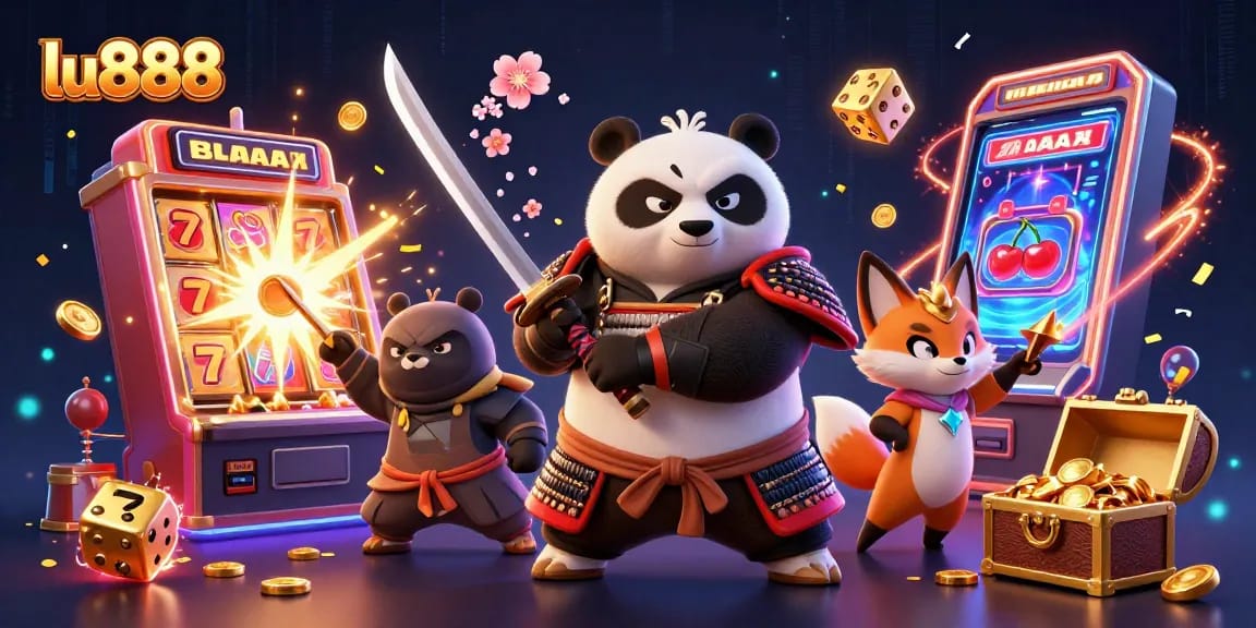 Experience thrilling gameplay with lu888's dynamic casino scene, featuring 3D characters, slot machines, and rich visuals.