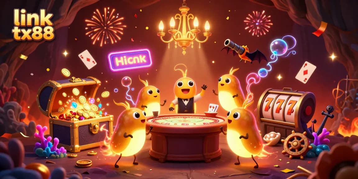 Experience thrilling games at link tx88 amidst a vibrant casino cave lit by glowworms.