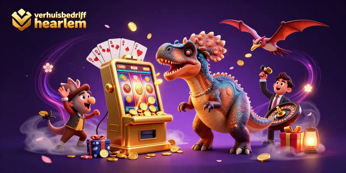 Verhuisbedrijf Haarlem laat de jackpot rollen met een computeranimatie van een dinosaurusscène vol casino-actie.