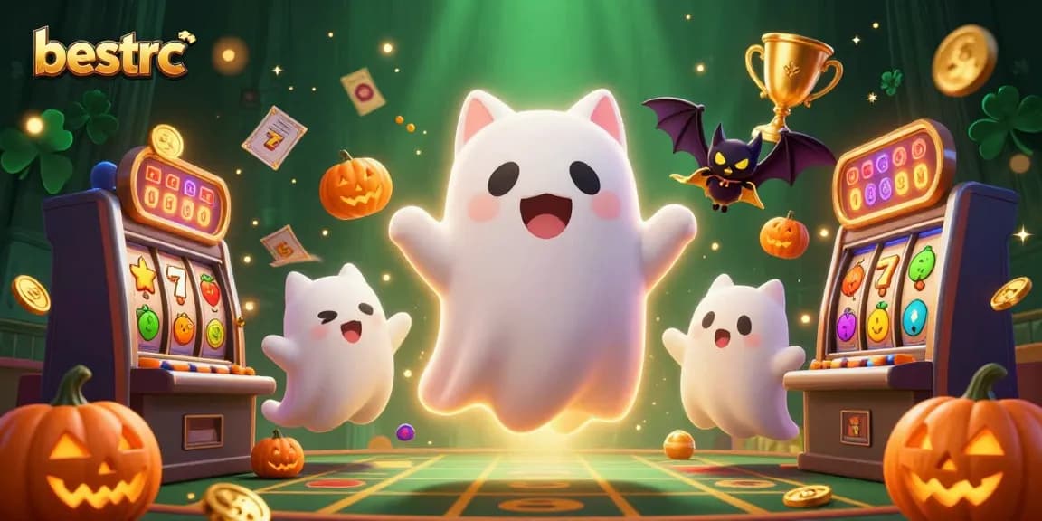 Unleash excitement with bestrc ghost cat and vampire bat in a haunted casino, glowing symbols abound!