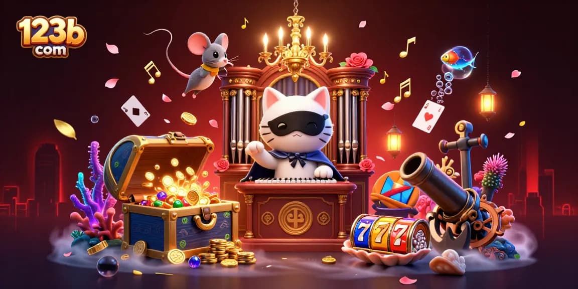Catch exciting wins at 123b com with a vibrant 3D casino scene filled with vibrant slot games.