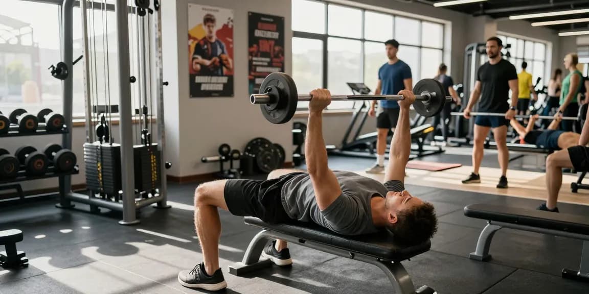 Prime Pharma Steroiden athlete training with weights in a bright gym.