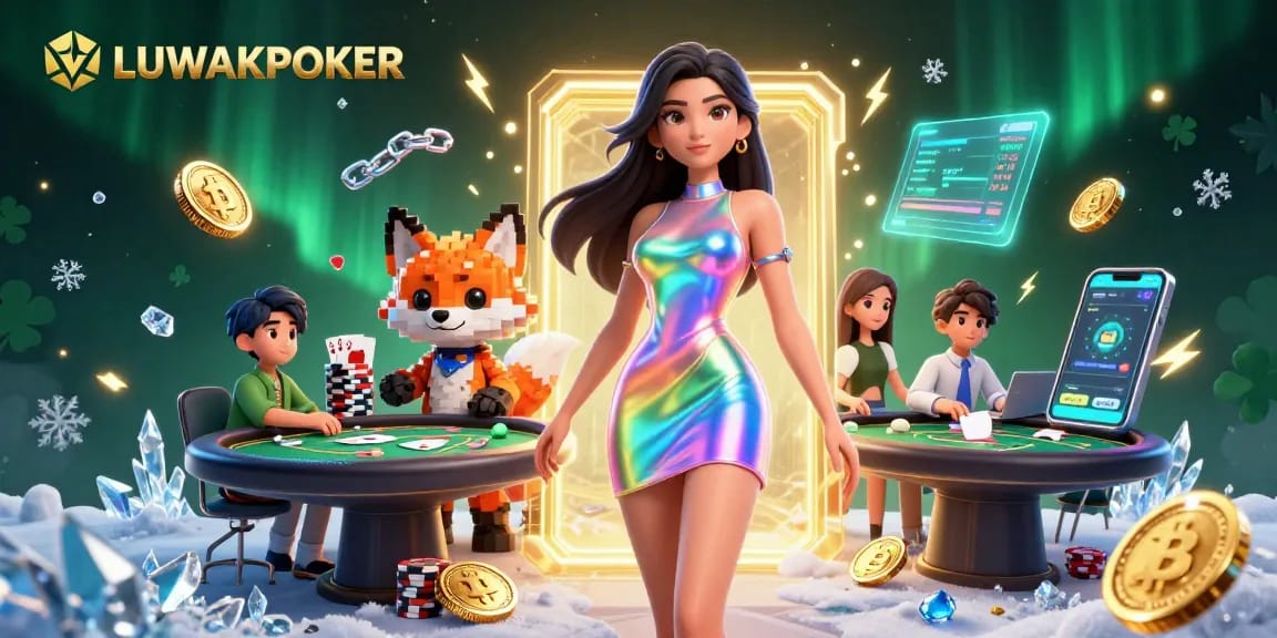 Engage with LUWAKPOKER's vibrant poker universe through this dynamic 3D illustration.