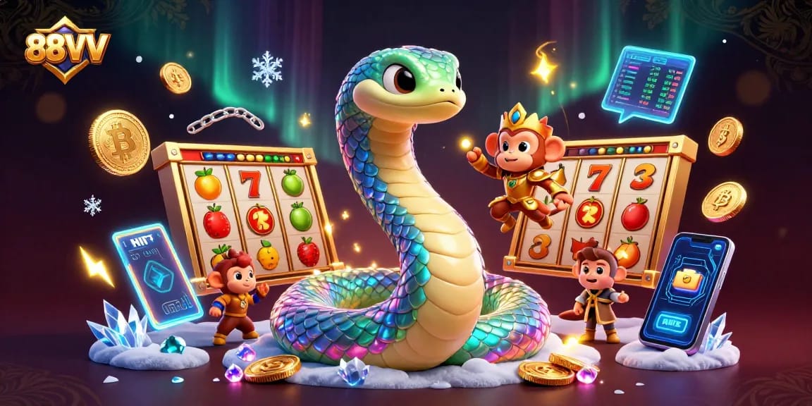 Experience thrilling gameplay at 88VV, featuring vibrant slot reels and colorful characters.