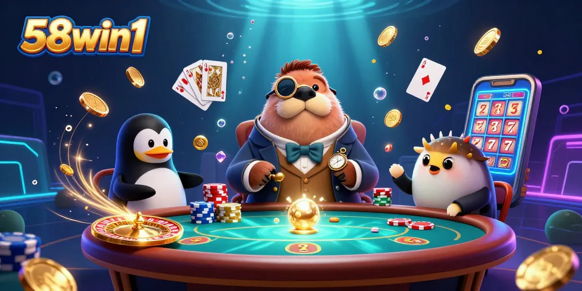 Experience thrilling underwater poker action with 58win1's vibrant characters and game elements.