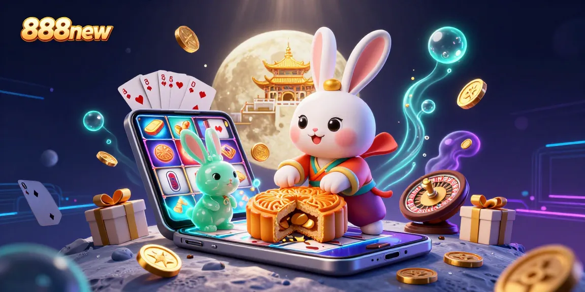 Play exciting games like 888new with cartoon characters in a vibrant casino scene.
