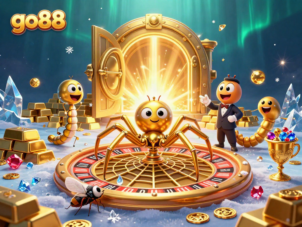 Experience the fun of go88 with a colorful illustration of thrilling casino games and charming characters.