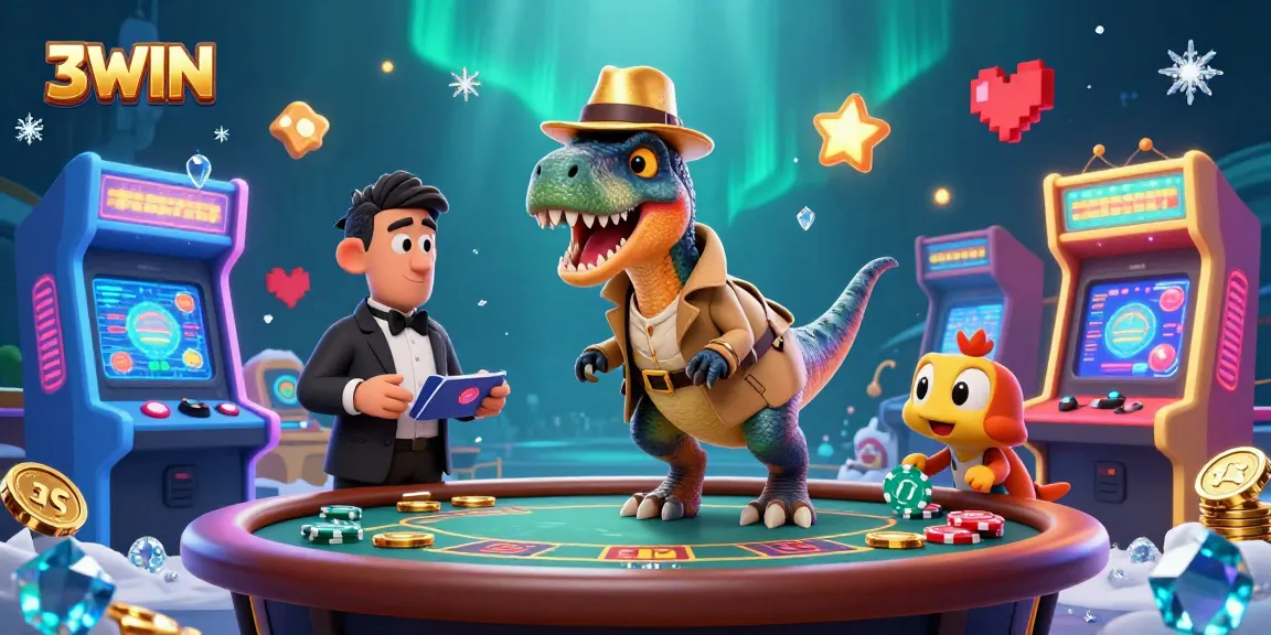 3WIN casino scene with a velociraptor card counter, stegosaurus pit boss, and compy pickpocket stealing chips