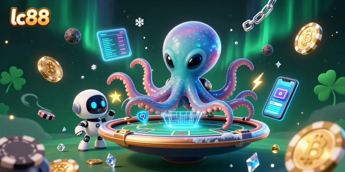 Engage in thrilling gaming experiences at lc88 with a vibrant alien octopus and digital neon elements.