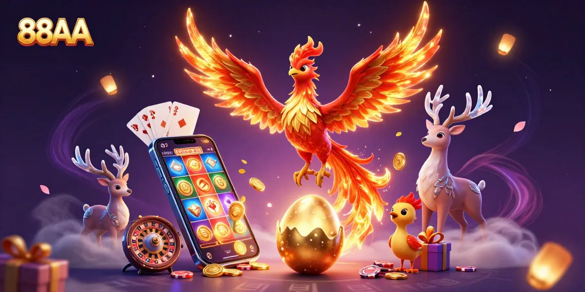 Experience the thrill of gaming at 88AA with a vibrant 3D illustration showcasing exciting casino elements.
