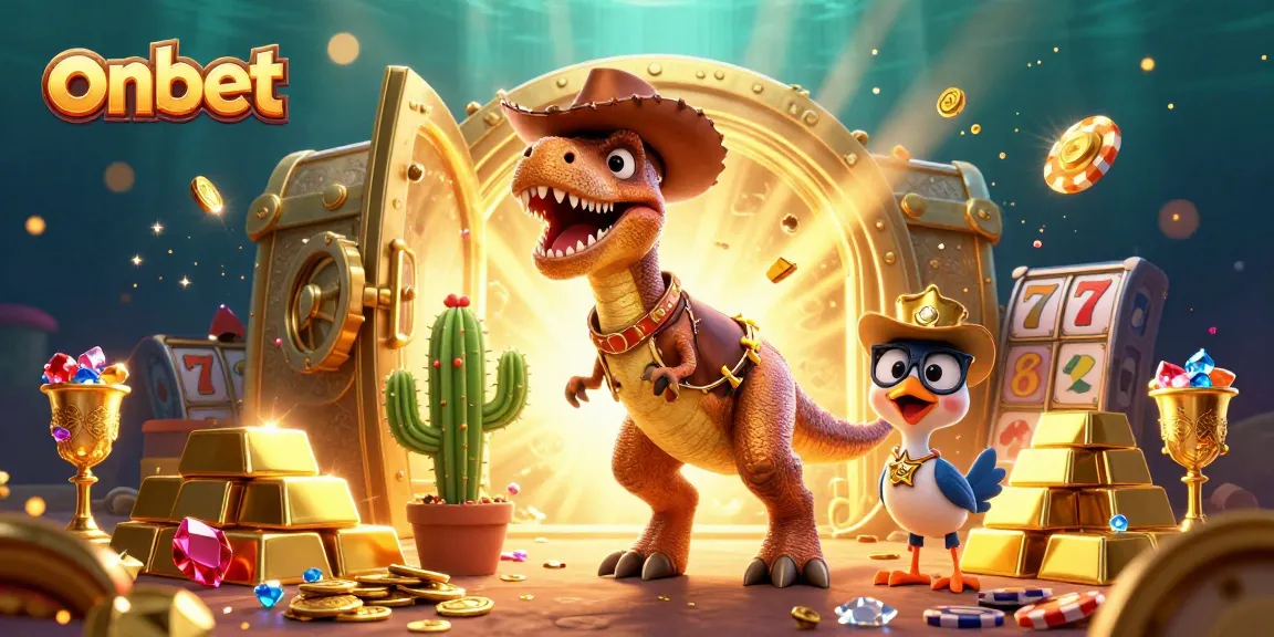 Experience exciting gaming at onbet with a vibrant 3D illustration featuring fun casino elements.