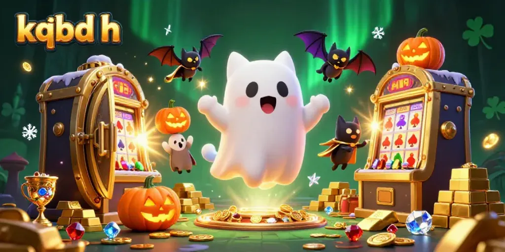 Engage with kqbd h while enjoying magical scenes in a haunted casino with cartoon ghosts and treasure.