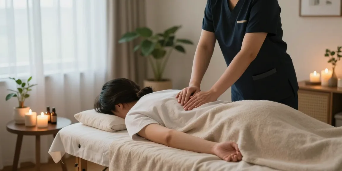금천구출장마사지 in a tranquil home setting, therapist providing relaxation therapy.
