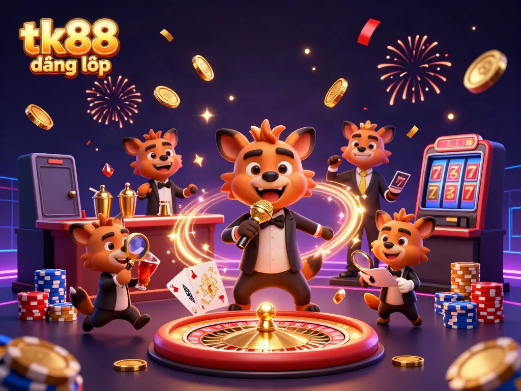Engage in thrilling entertainment at tk88 đăng nhập with cartoon hyenas in a vibrant casino scene.
