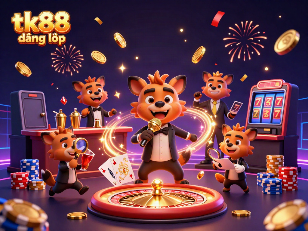 Engage in thrilling entertainment at tk88 đăng nhập with cartoon hyenas in a vibrant casino scene.