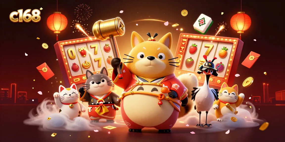 Experience vibrant gaming action at c168 with cheerful characters and festive elements in a captivating 3D illustration.
