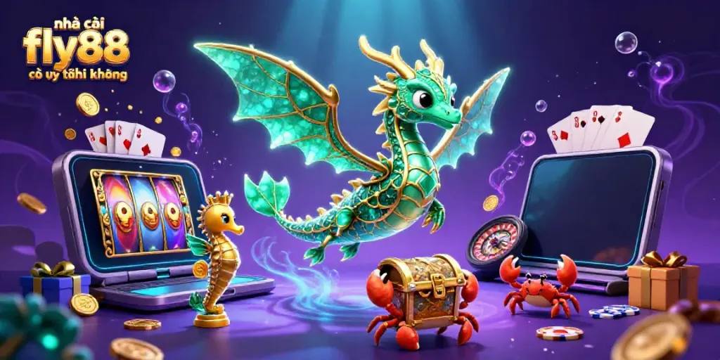 Engaging illustration showcasing nhà cái fly88 có uy tín không with vibrant casino-themed characters and elements.