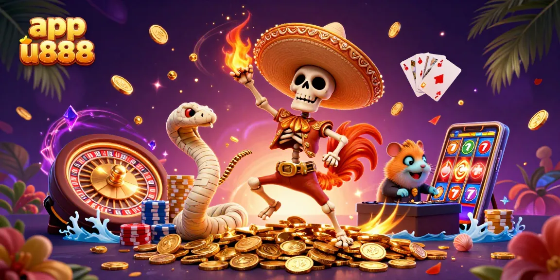 Experience thrilling gameplay with app u888 through vibrant casino elements in a colorful 3D scene.