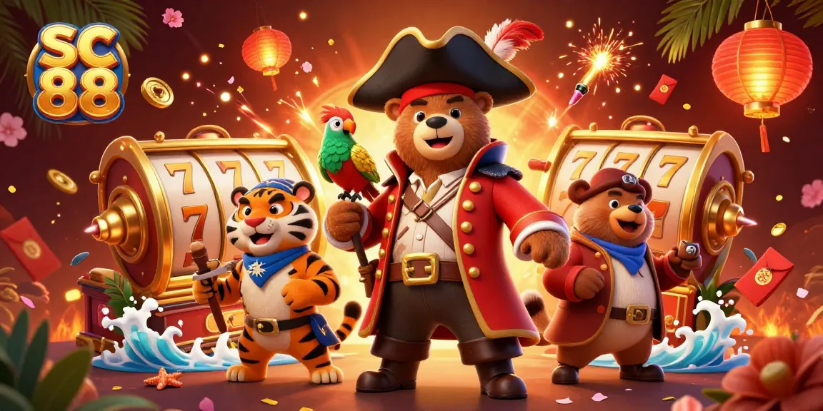 Experience the excitement of sc 88 casino with a pirate captain, tiger, and festive symbols.