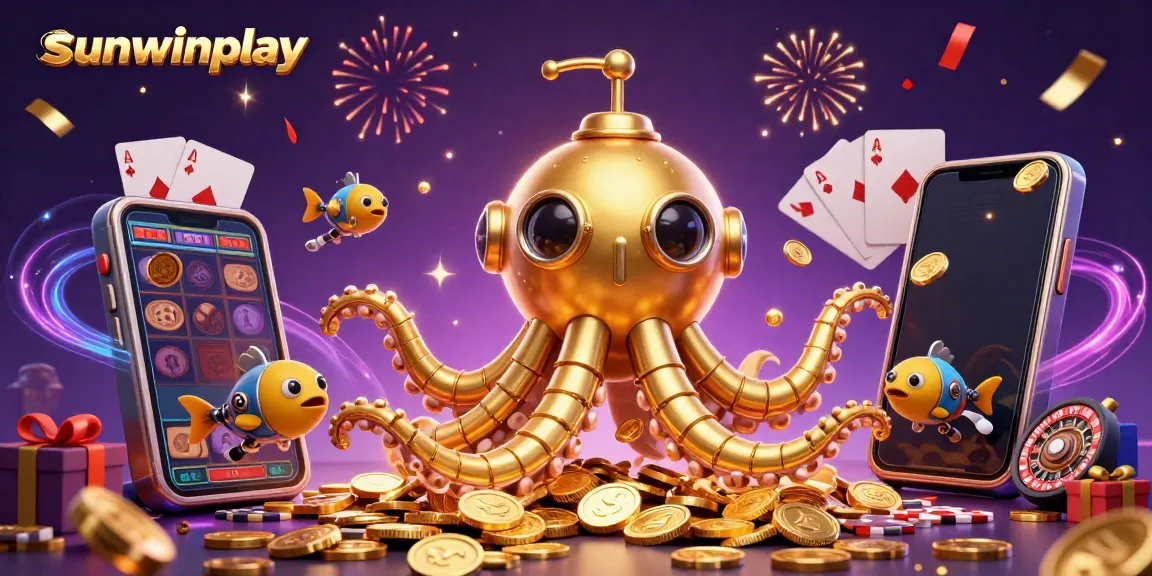 Experience the thrilling world of sunwinplay with a golden kraken submarine amid a bounty of slots and coins.