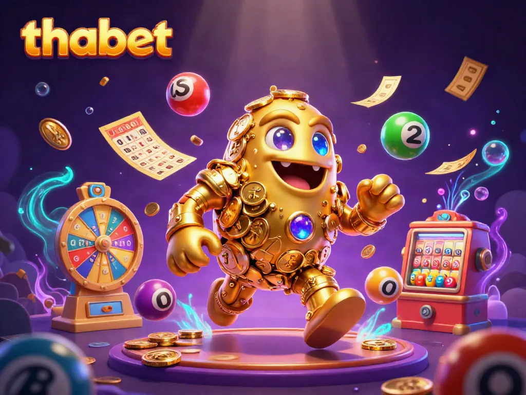 Experience the excitement of thabet with a dynamic golden golem and vibrant casino elements