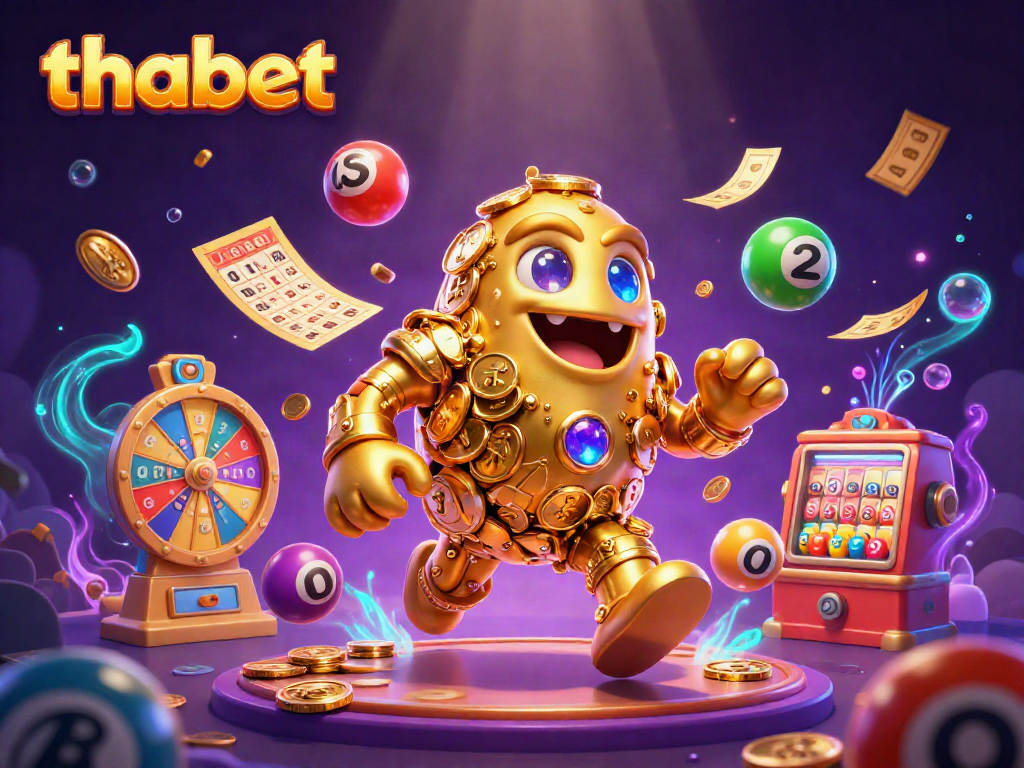 Experience the excitement of thabet with a dynamic golden golem and vibrant casino elements