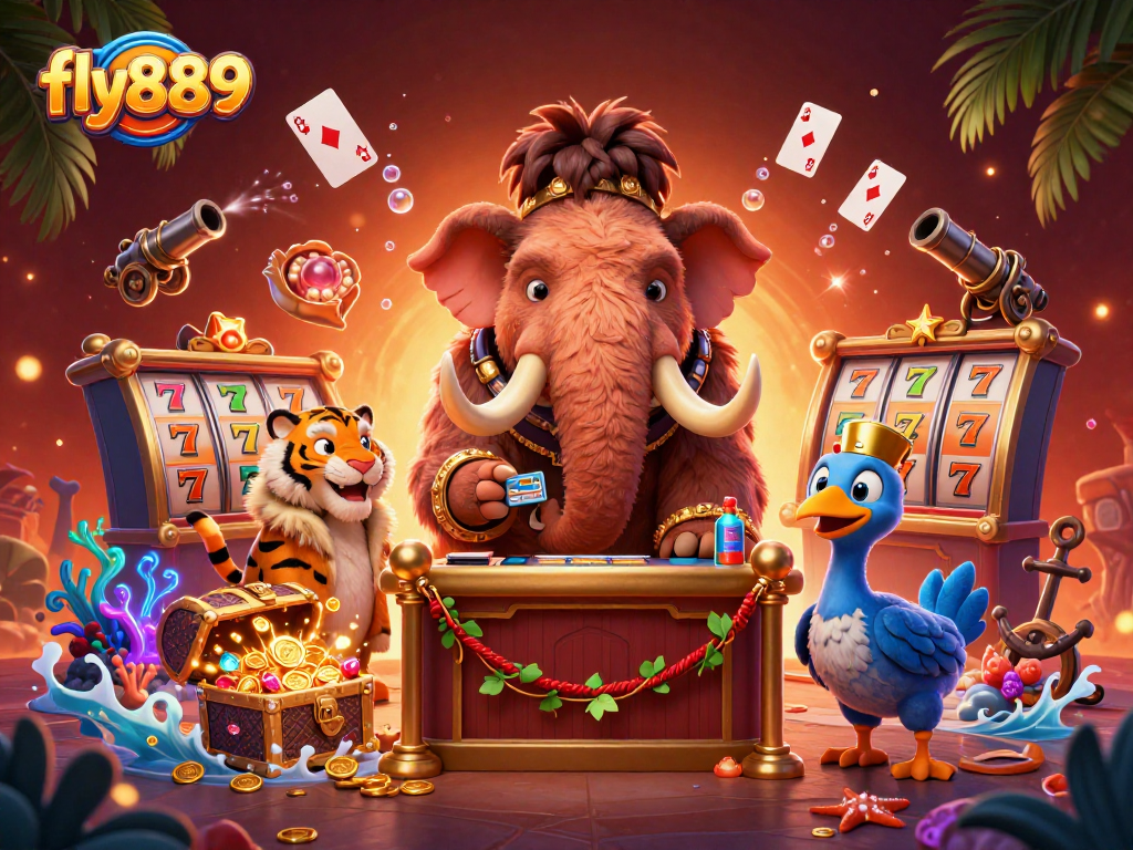 Win big at fly8889 with the vibrant casino scene featuring lavish characters and dynamic gaming elements.
