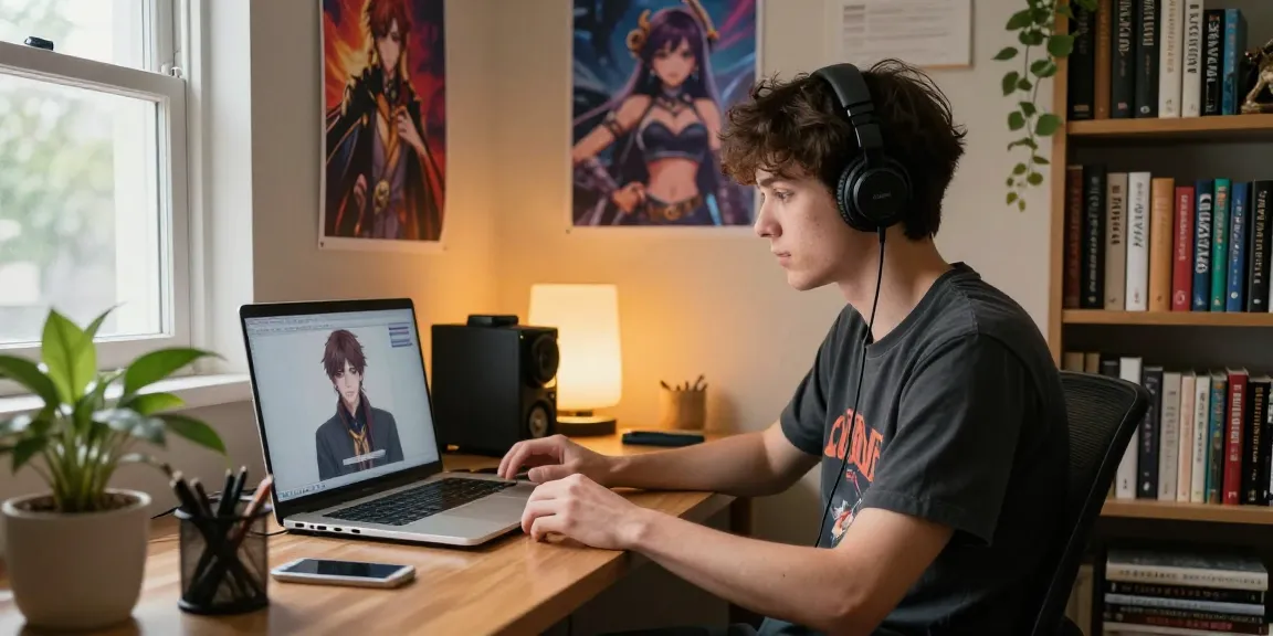 Engaging with character ai nsfw in a cozy home office, showcasing personalized AI roleplay.