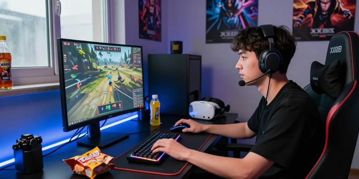 Engaging online gaming environment with Rr8i interface, gamer focused on screen