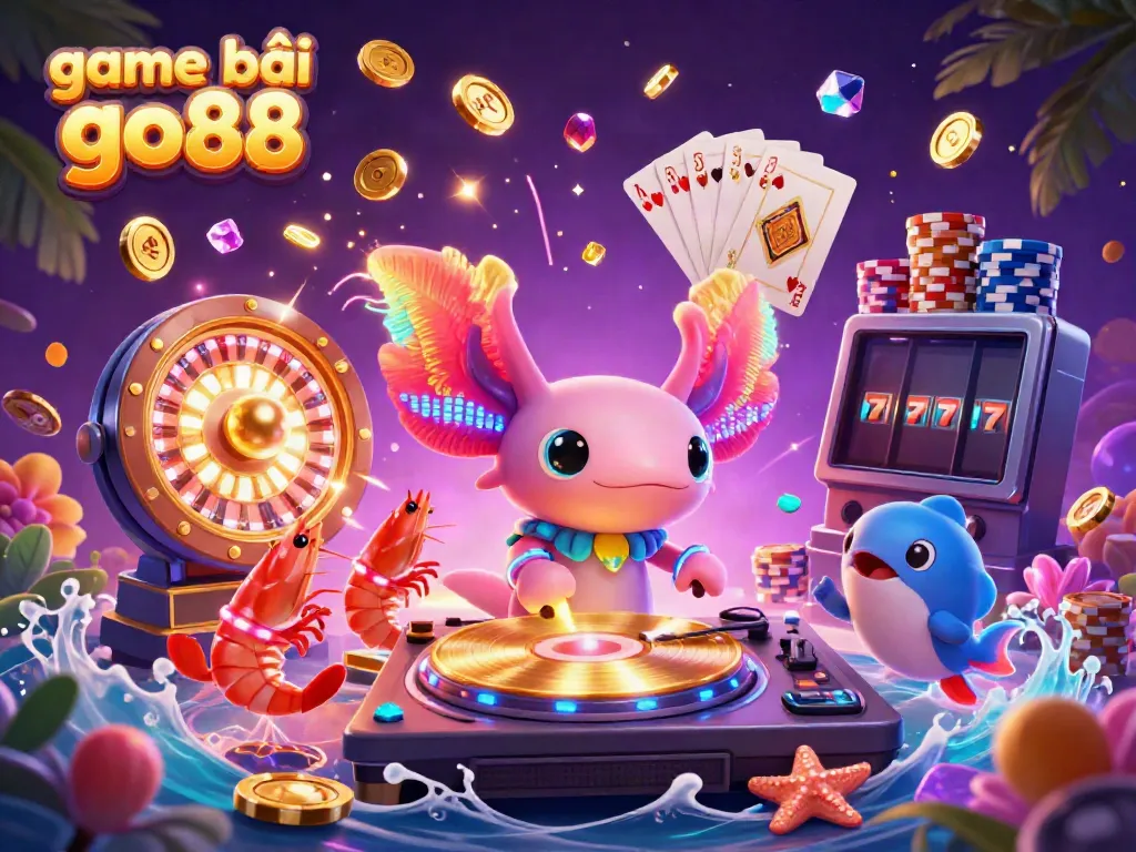 Engage in game bài go88 with neon-themed characters and vibrant casino elements, showcasing the excitement of online gambling.