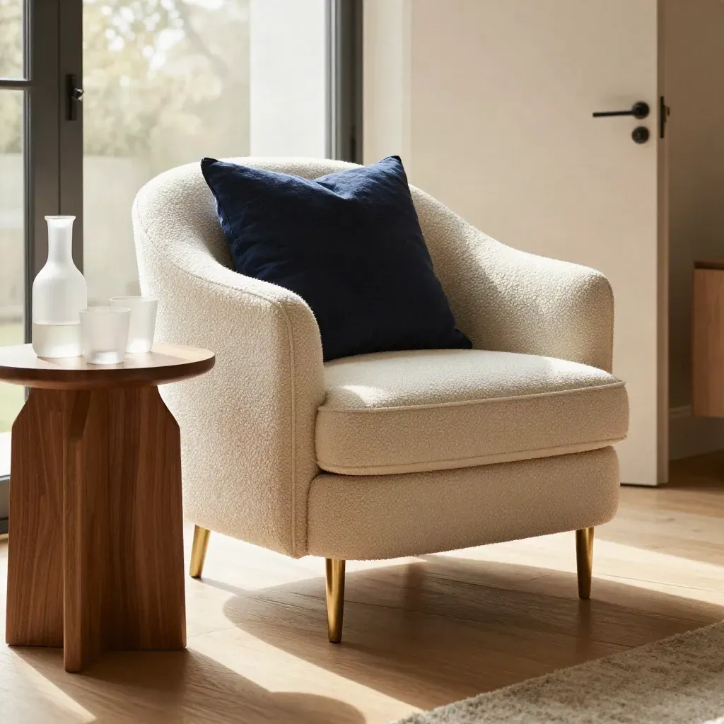 Serene coachruimte met fauteuil, open deur en klaarstaande intakehoek in warm daglicht.
