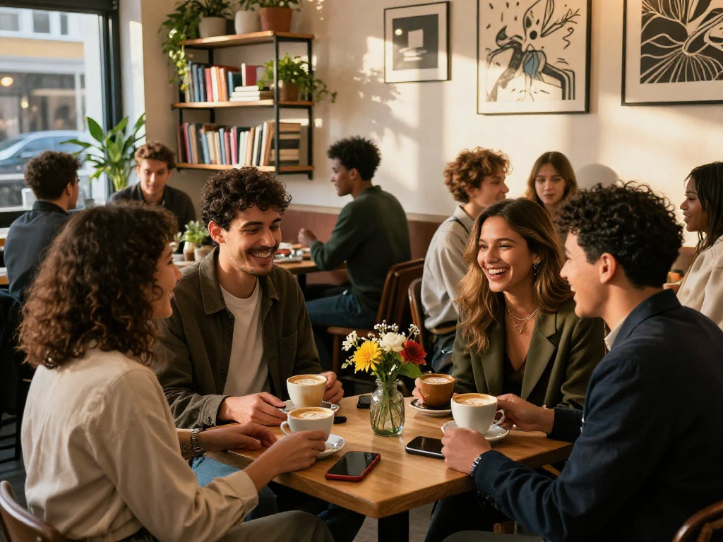 f168 dating vibrant café scene with singles enjoying casual conversations
