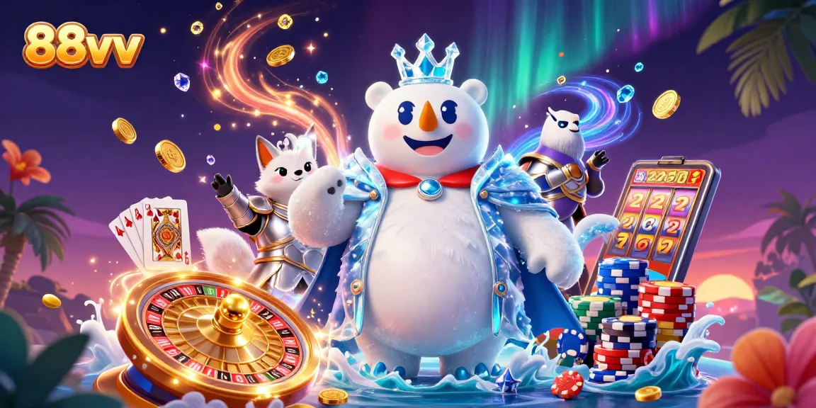 Experience vibrant gambling action with 88vv featuring the ice king and fox amidst casino elements.