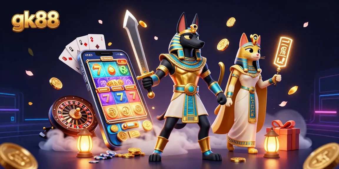 Experience thrilling gaming action with gk88's vibrant 3D casino illustration packed with slot excitement!