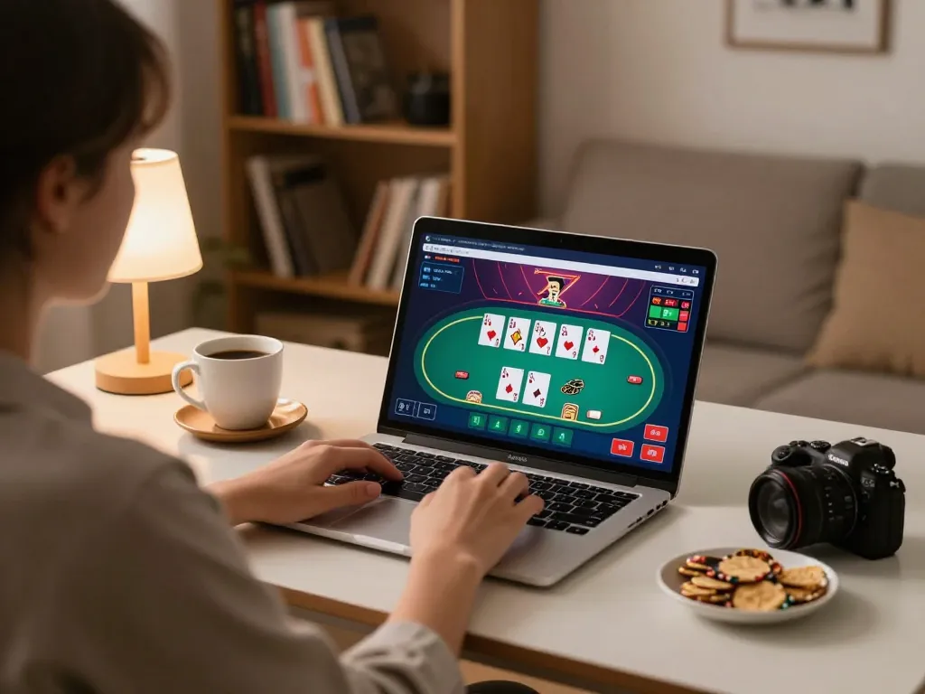 Engaging with online poker at uk88in on a cozy home setup with snacks and strategies.