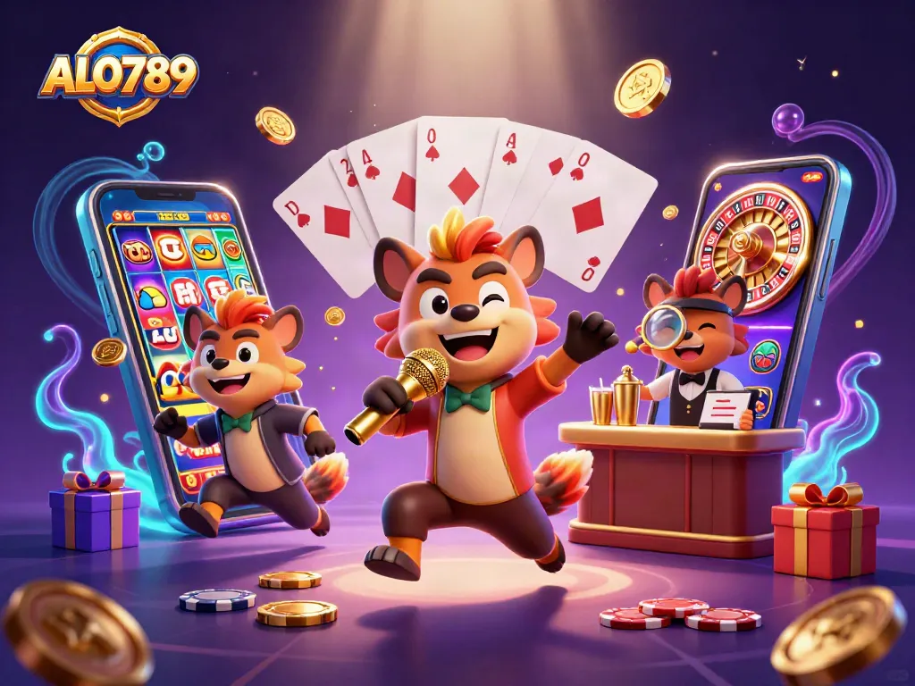Engage in thrilling comedy and gaming at ALO789 casino with vibrant 3D hyenas in action.