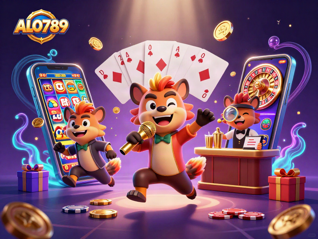 Engage in thrilling comedy and gaming at ALO789 casino with vibrant 3D hyenas in action.