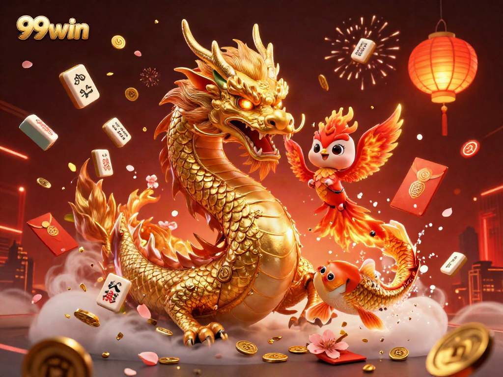 Experience the thrill of 99win through a vibrant 3D casino illustration depicting luck and fortune.